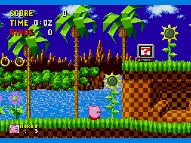 Kirby in Sonic the Hedgehog Sega Genesis Game