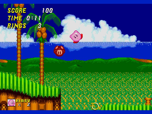 Kirby in Sonic the Hedgehog 2 Sega Genesis Game Cart Repro