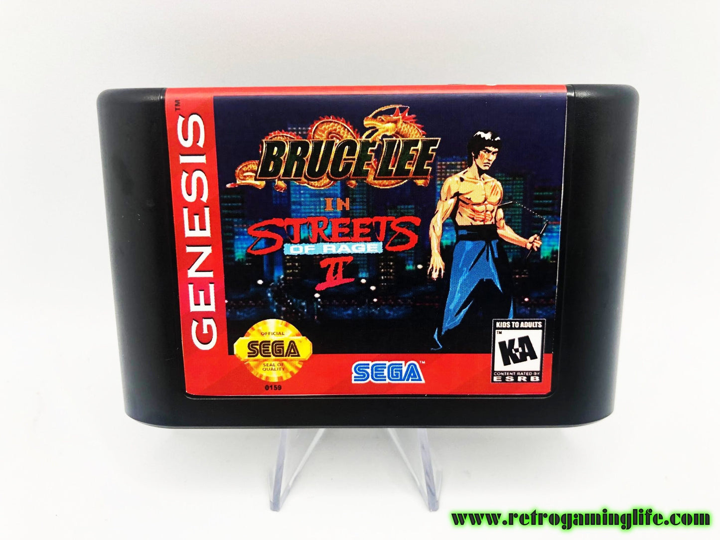 Bruce Lee in Streets of Rage 2 Sega Genesis Game Cart Repro