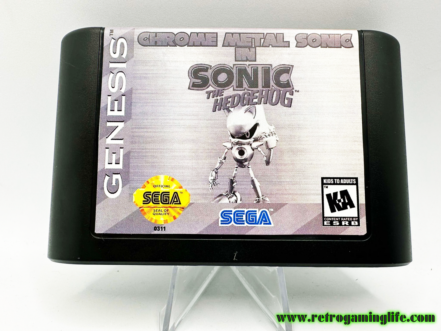 Chrome Metal Sonic in Sonic the Hedgehog Sega Genesis Reproduction Video Game Cart