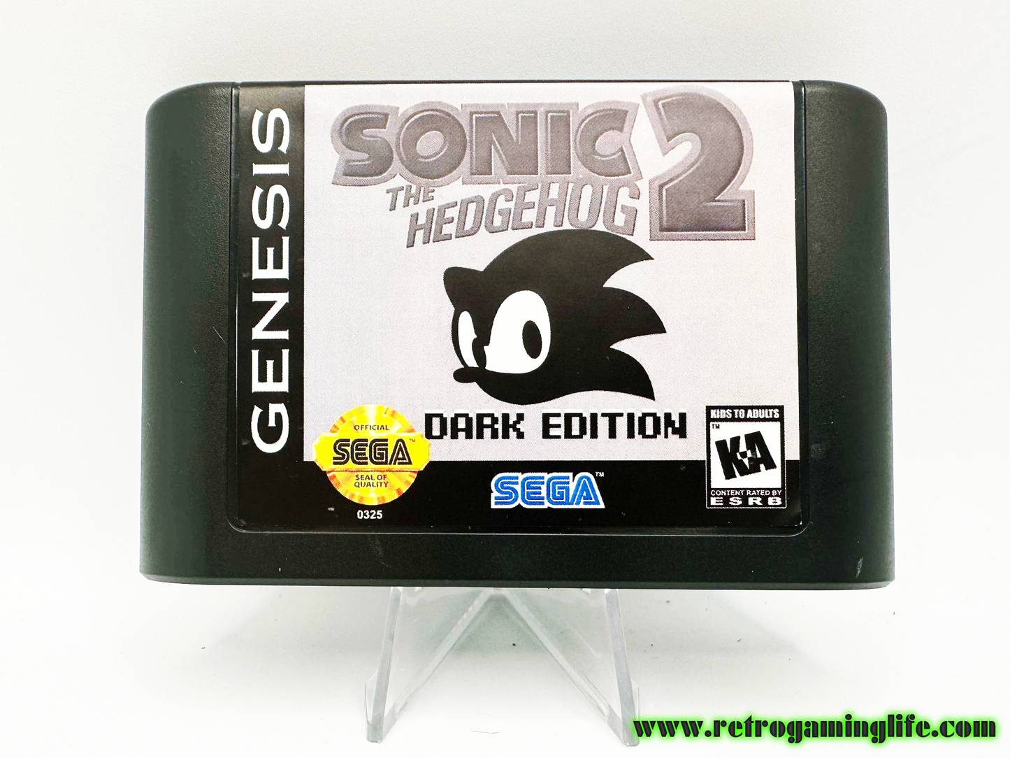 Sonic the Hedgehog 2 Dark Edition Sega Genesis Reproduction Video Game Cart