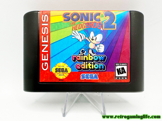 Sonic the Hedgehog 2 Rainbow Edition Sega Genesis Reproduction Video Game Cart