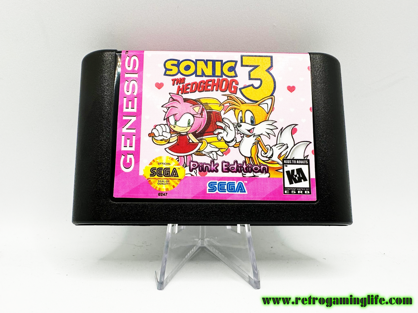 Sonic the Hedgehog 3 Pink Edition Sega Genesis Repro Game Cart