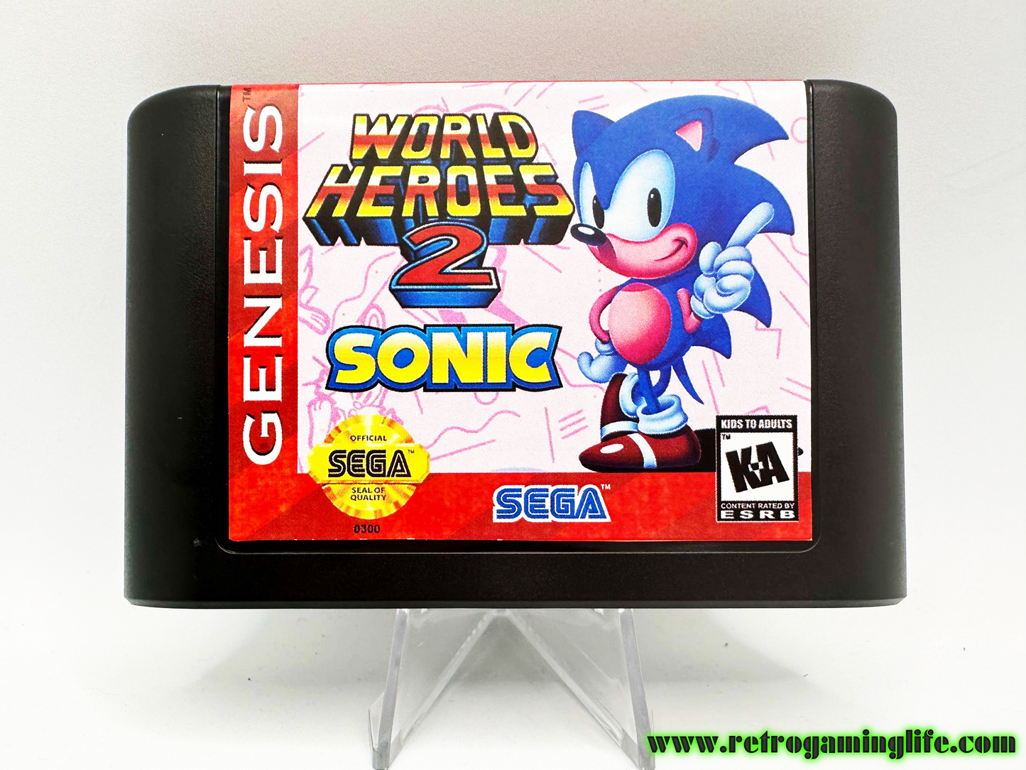 World Heroes 2 Sonic in Sonic the Hedgehog Sega Genesis Reproduction Game Cart