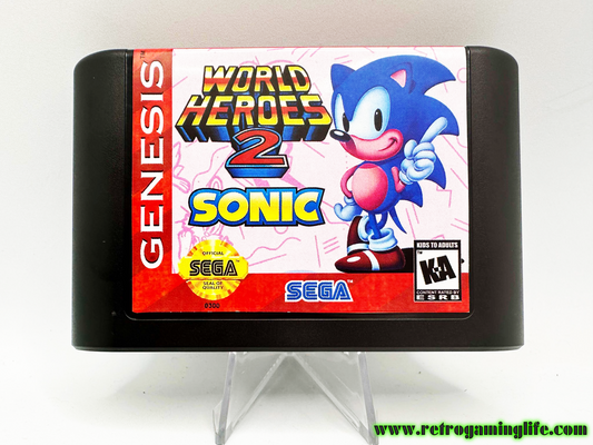 World Heroes 2 Sonic in Sonic the Hedgehog Sega Genesis Reproduction Game Cart