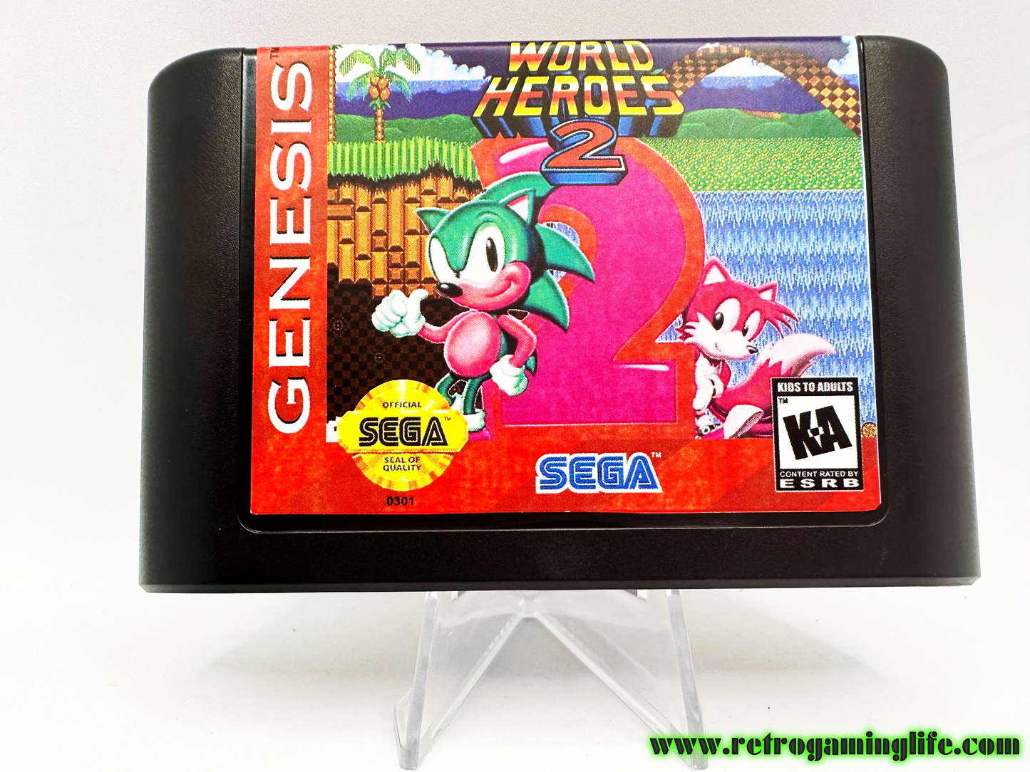 World Heroes 2 Sonic in Sonic the Hedgehog 2 Sega Genesis Reproduction Video Game Cart