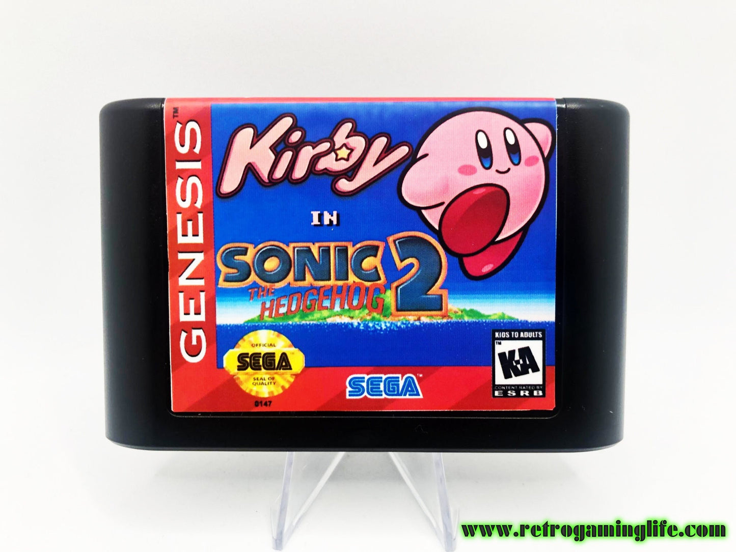 Kirby in Sonic the Hedgehog 2 Sega Genesis Game Cart Repro