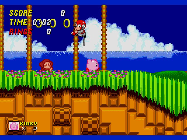 Kirby in Sonic the Hedgehog 2 Sega Genesis Game Cart Repro