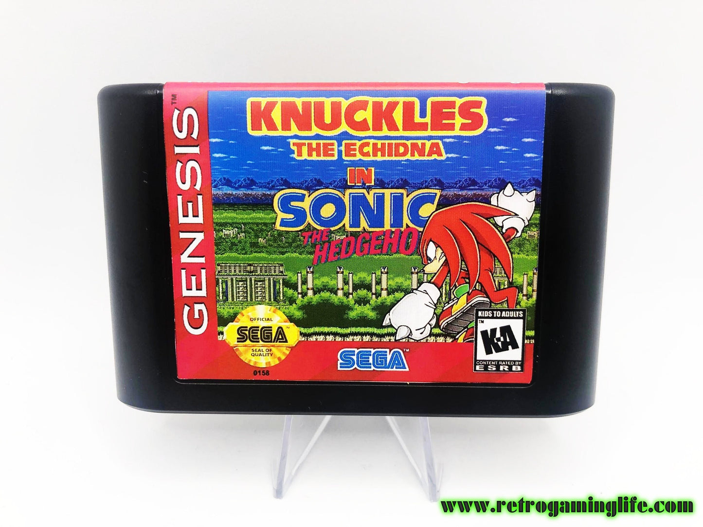 Knuckles the Echidna in Sonic the Hedgehog Sega Genesis Game Cart Repro